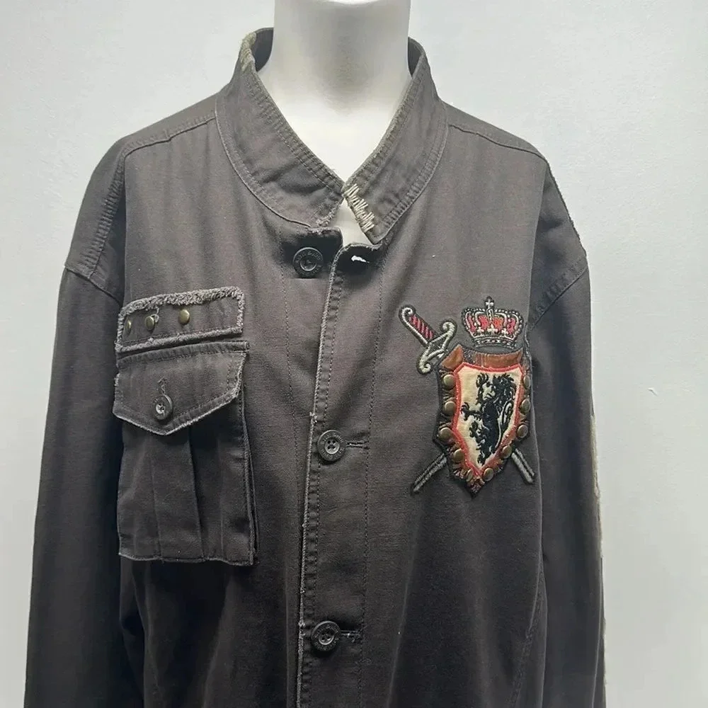 Rebel Spirit Military Jacket Coat Medieval Knight Horse Button Down Plus Sz 3XL